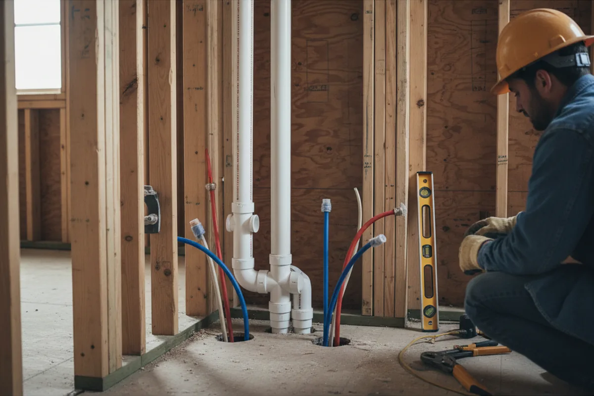 Drain and supply rough-in during Sump Pump Repair in Mount Pleasant Mills