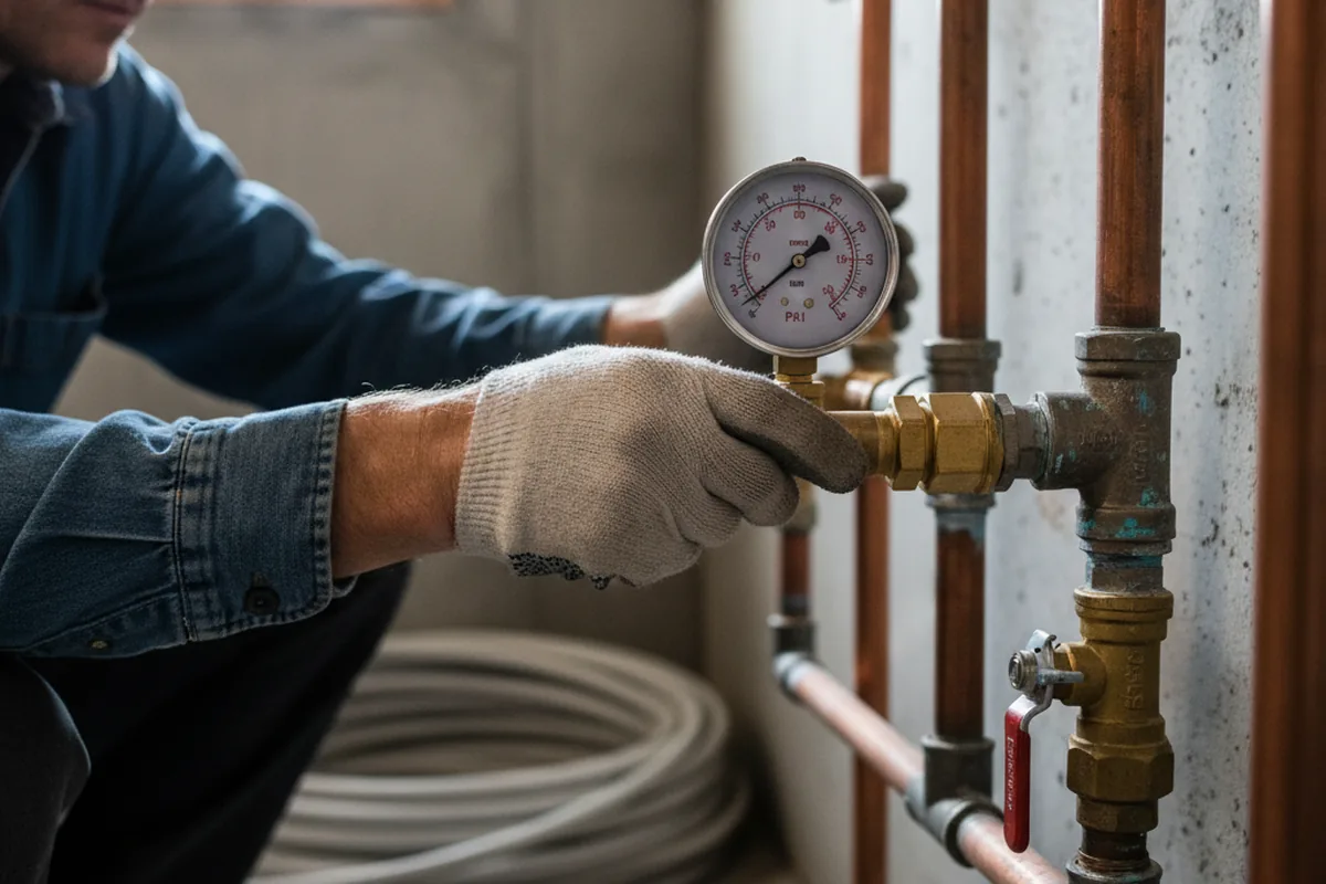 Pressure testing a repaired line during Water Line Repair in Mount Pleasant Mills